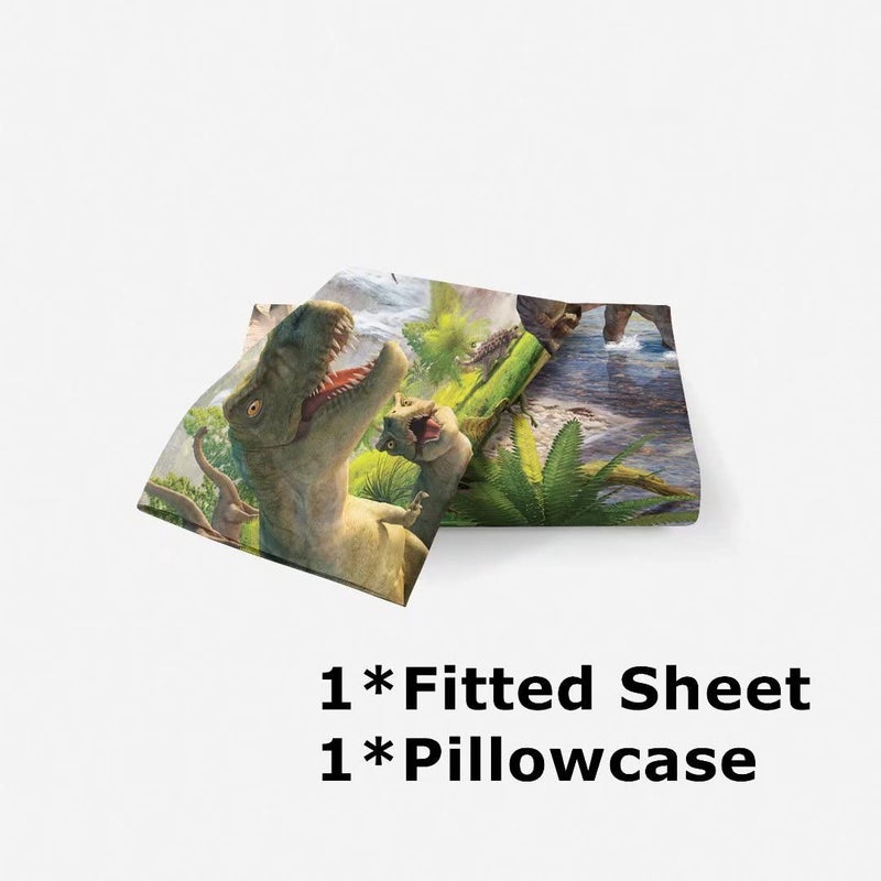 NiuOne Dinosaurs Bed Sheets Twin for Boys,3D Realistic Dinosaur Green Fitted Sheets Set Ancient Jungle Dinosaur Bed Sheet Kids Soft Microfiber Bedding Sheets Set,Twin Size(2pc) - Image 2