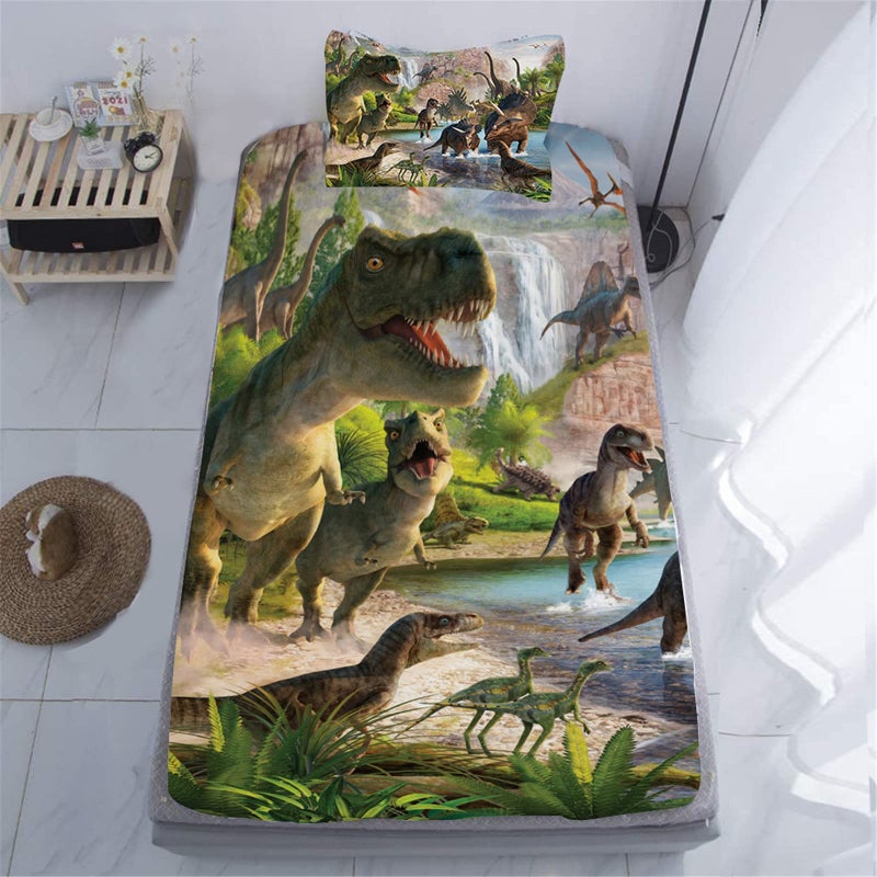 NiuOne Dinosaurs Bed Sheets Twin for Boys,3D Realistic Dinosaur Green Fitted Sheets Set Ancient Jungle Dinosaur Bed Sheet Kids Soft Microfiber Bedding Sheets Set,Twin Size(2pc) - Image 1