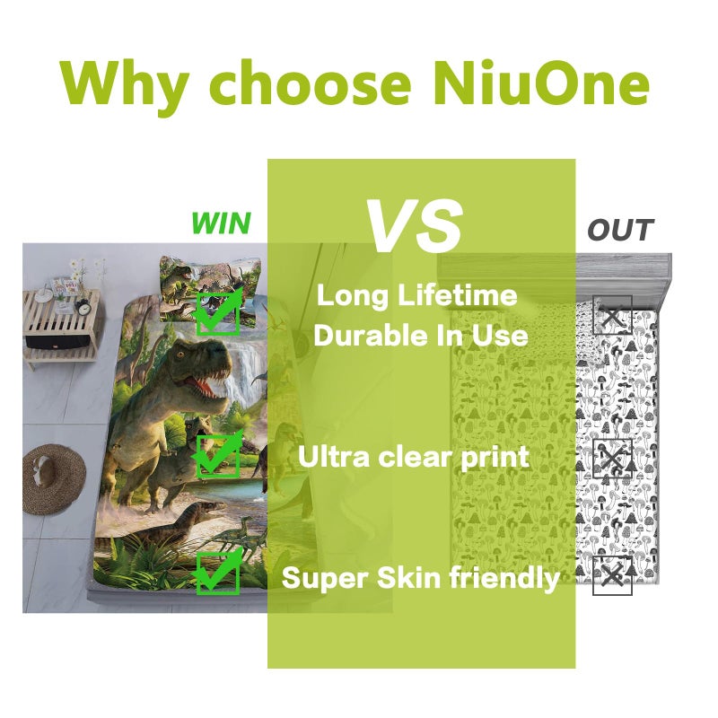 NiuOne Dinosaurs Bed Sheets Twin for Boys,3D Realistic Dinosaur Green Fitted Sheets Set Ancient Jungle Dinosaur Bed Sheet Kids Soft Microfiber Bedding Sheets Set,Twin Size(2pc) - Image 3