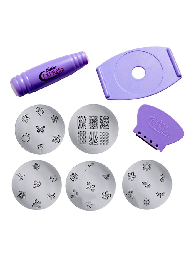 مجموعة طباعة فن تزيين الأظافر مكوَّنة من 8 قطع الأرجواني/الأزرق