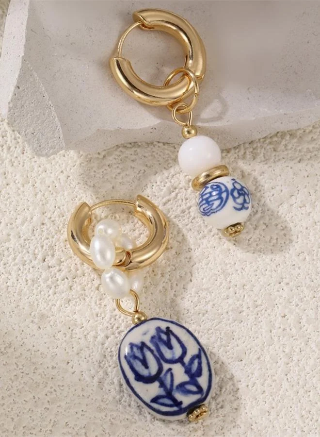 تايك تو أقراط حلقية بنمط تصميم سيراميك