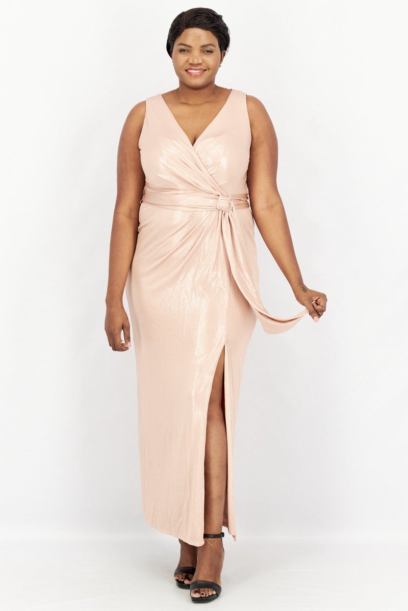 Lauren by Ralph Lauren Women Foiled Jersey Sleeveless Gown, Rose Gold - Image 1