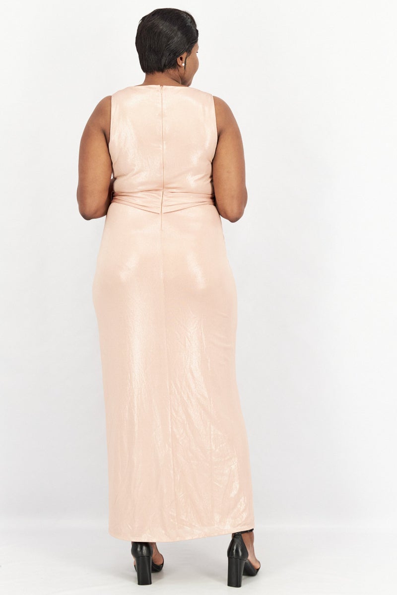 Lauren by Ralph Lauren Women Foiled Jersey Sleeveless Gown, Rose Gold - Image 3