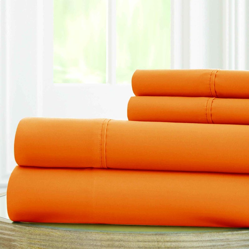 Amrapur Overseas 10100MFSORGQN  1800 Series 100 GSM 4 Piece Solid Microfiber Sheet Set Paradise Orange Queen