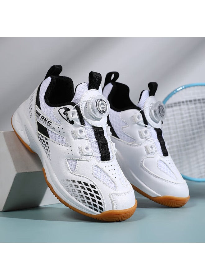 Bkg Kids Badminton Shoes Non-slip Sports Student Wear-resistant Dial Button Girls Shoes Zyx25508 White Black Size 38 - Image 3