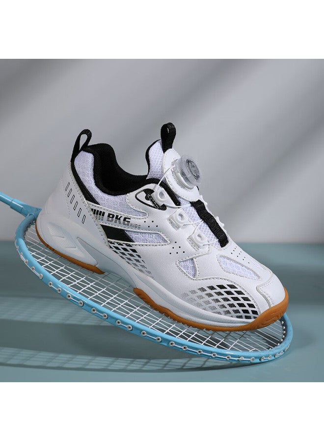 Bkg Kids Badminton Shoes Non-slip Sports Student Wear-resistant Dial Button Girls Shoes Zyx25508 White Black Size 38 - Image 2