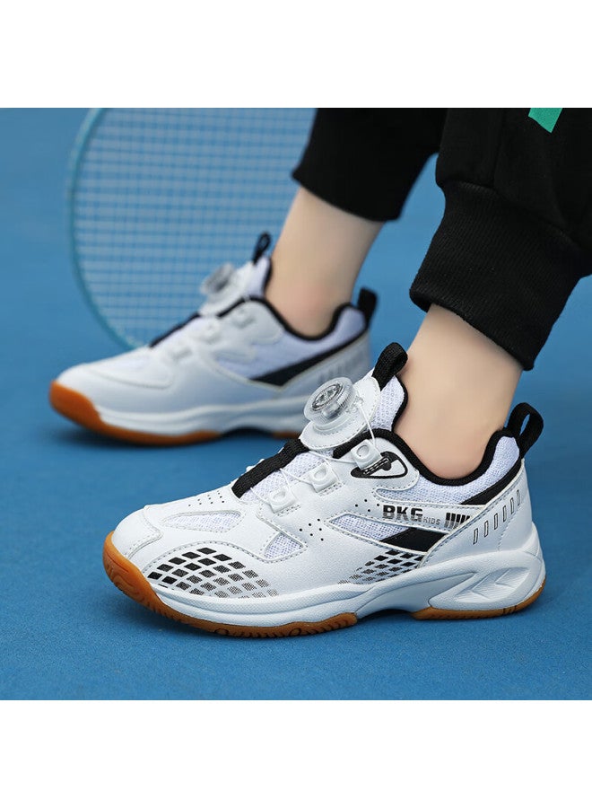 Bkg Kids Badminton Shoes Non-slip Sports Student Wear-resistant Dial Button Girls Shoes Zyx25508 White Black Size 38 - Image 4