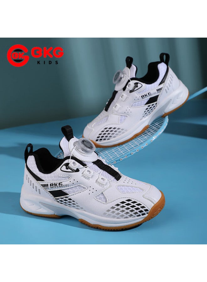 Bkg Kids Badminton Shoes Non-slip Sports Student Wear-resistant Dial Button Girls Shoes Zyx25508 White Black Size 38 - Image 1