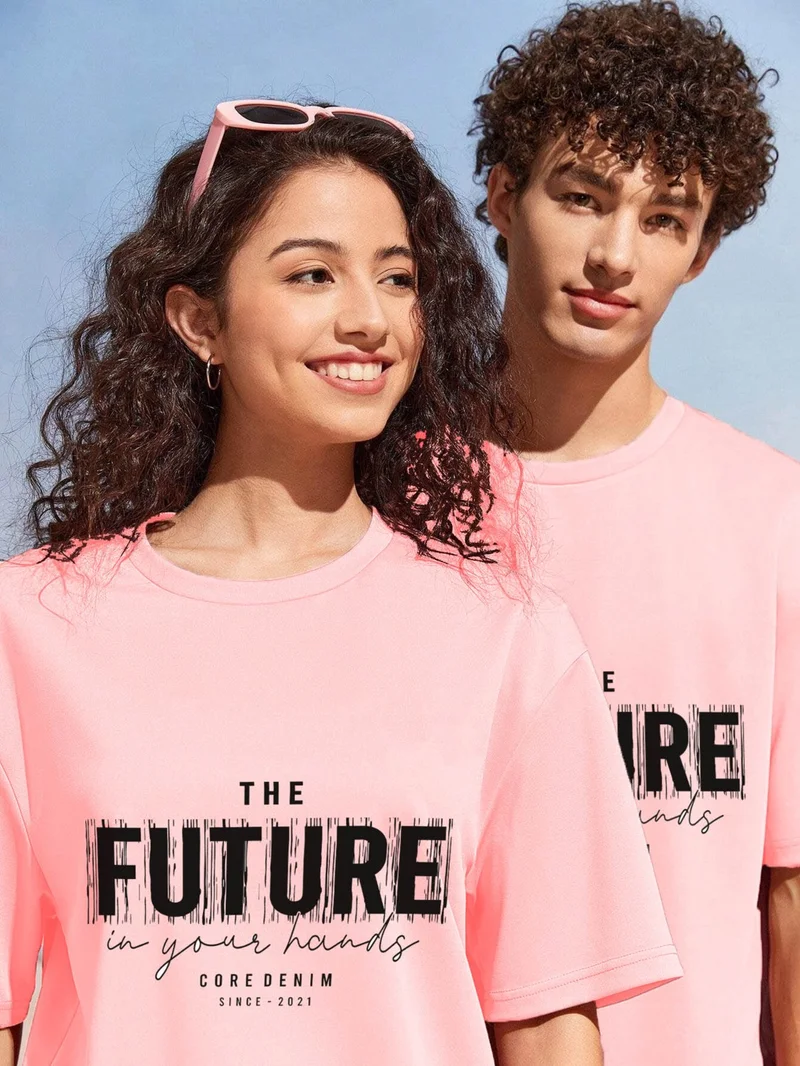 دوغ فش Lover Couple Combination T-Shirt-Shorts Futurw Printed Oversize Pink