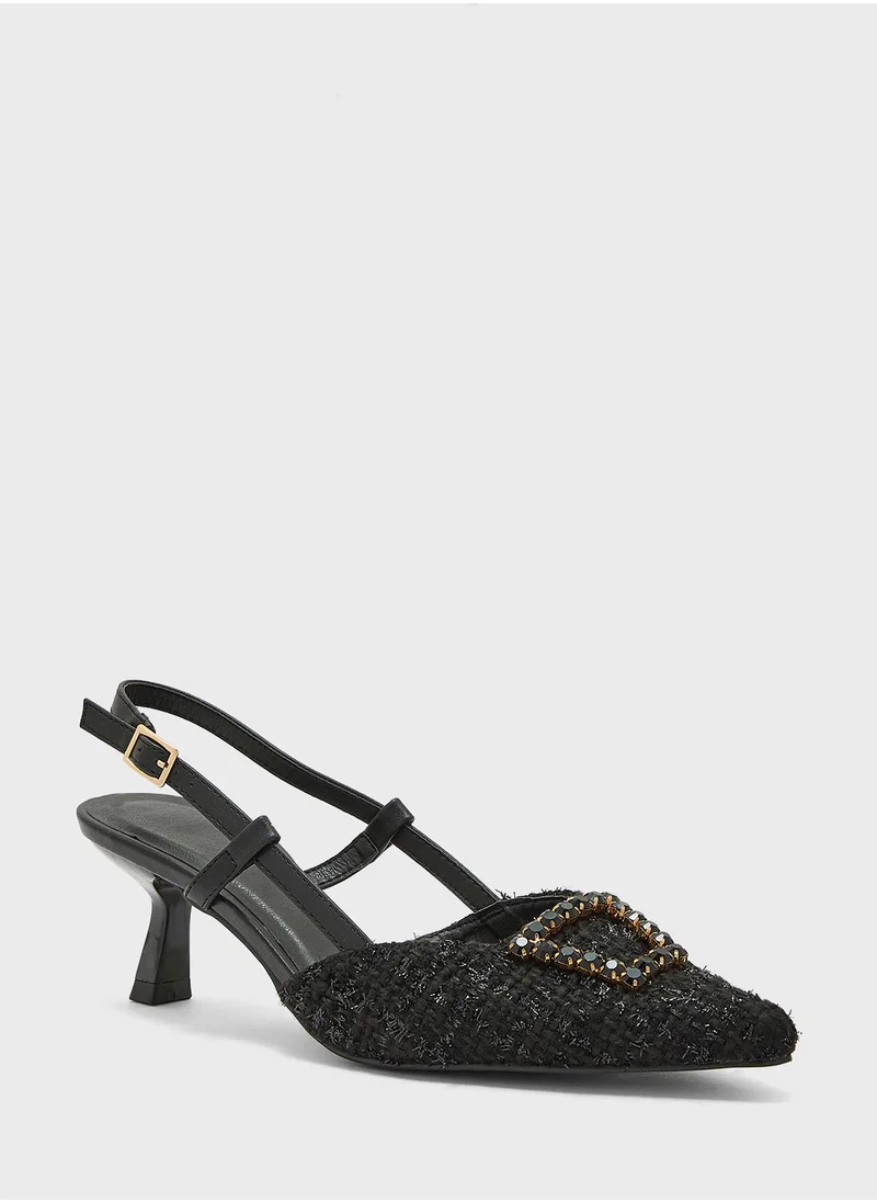 ترافل من نمشي Embellished Trim Pointy Tweed Pump