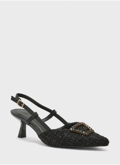 Truffle Embellished Trim Pointy Tweed Pump  - Image 2