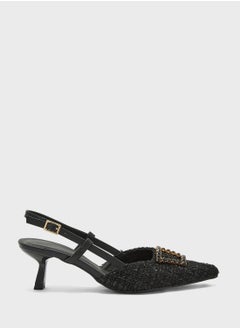 Truffle Embellished Trim Pointy Tweed Pump  - Image 1