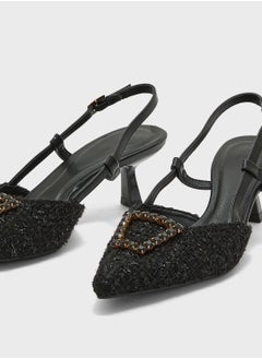 Truffle Embellished Trim Pointy Tweed Pump  - Image 4