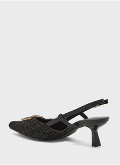 Truffle Embellished Trim Pointy Tweed Pump  - Image 3