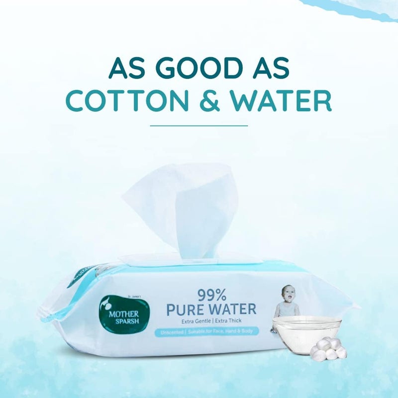 Mother Sparsh 99% Pure Water Baby Wipes - Unscented, Plant-Based, 72 pcs/pack - Pack of 2 - Image 5