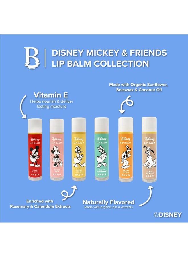 BASIN Disney Mickey Mouse & Friends Lip Balm Collection | 6 Pack Classic Flavors (Cherry, Mint, Lemon, Peppermint, Citrus, Vanilla) | Organic Clean Beauty, Official Disney, Made in USA - Image 2