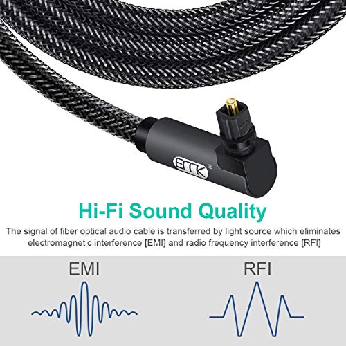 EMK 90 Degree Optical Audio Cable, Toslink Cable Nylon Braided Digital Audio Optical Cable for Sound Bar, TV, PS4, Xbox Gray (1.5-Meter) - Image 5