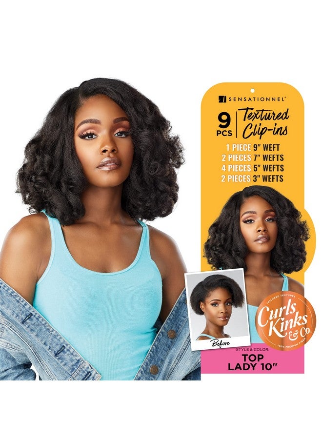 Sensationnel Clip In Top Lady 10 Inch Textured Clip In 9 Piece Pack Adds Volume Ck&Co Protective Style Curls Kinks & Co (1B) - Image 2