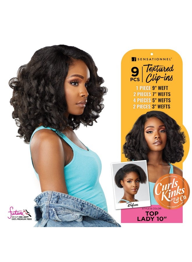 Sensationnel Clip In Top Lady 10 Inch Textured Clip In 9 Piece Pack Adds Volume Ck&Co Protective Style Curls Kinks & Co (1B) - Image 4