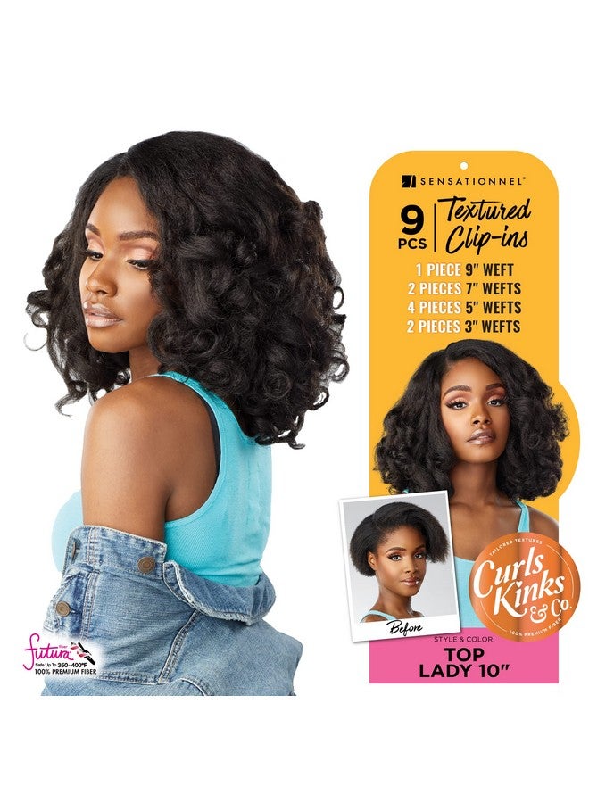 Sensationnel Clip In Top Lady 10 Inch Textured Clip In 9 Piece Pack Adds Volume Ck&Co Protective Style Curls Kinks & Co (1B) - Image 3