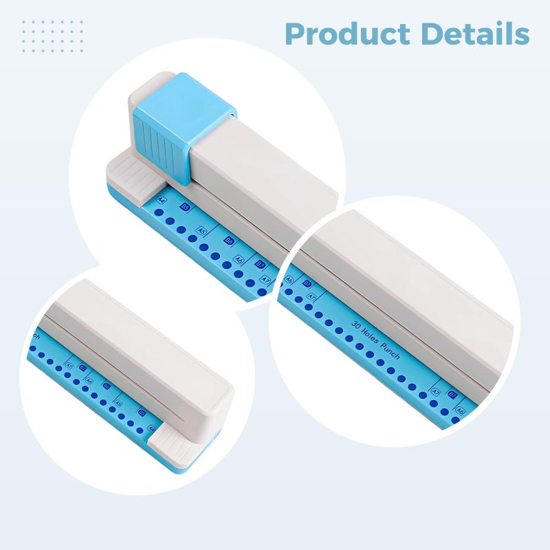 Hand Push Paper Punch 30 Holes for A4 A5 A6 B5 Paper White Blue 0.37 Inch Hole Diameter - Image 3