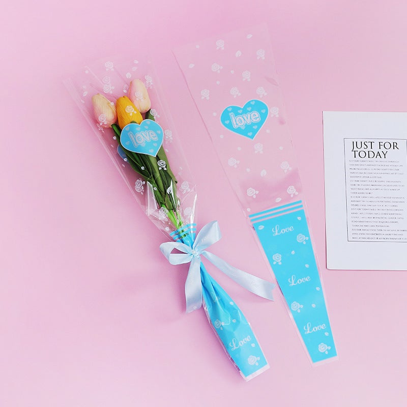 Kuntai Fresh Flowers Single Bouquet Packaging Rose Packaging Materials Heart-Shaped Trapezoidal Bag Flower Shop Paper Bag Florals - Image 1