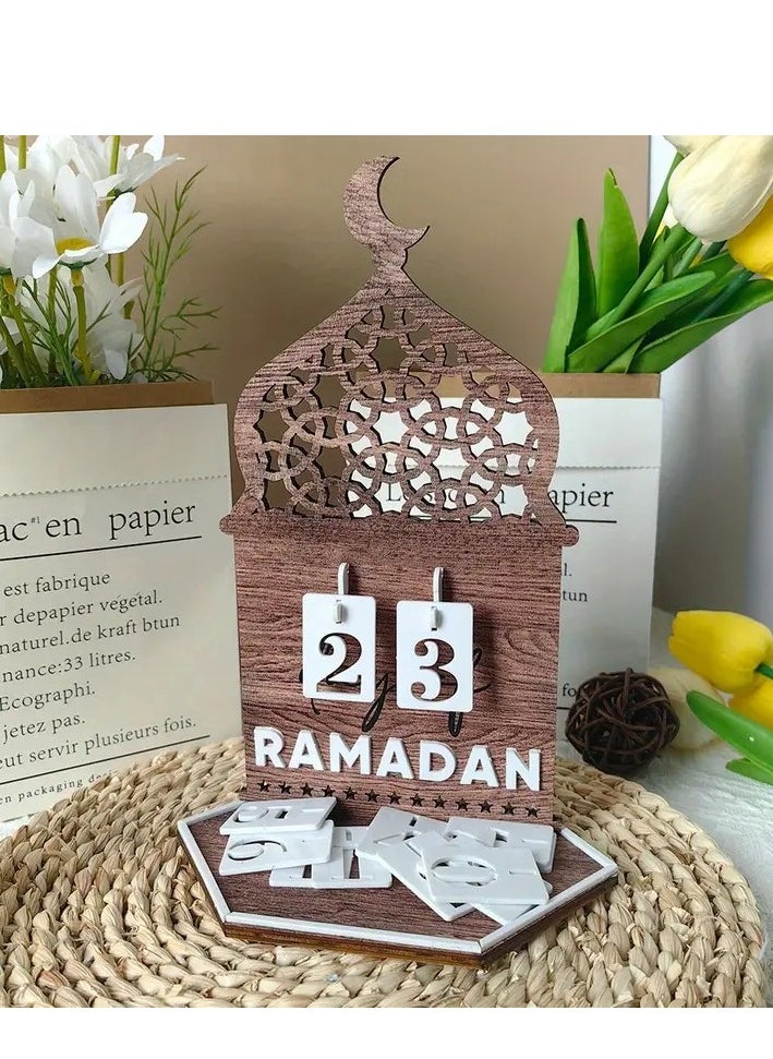 Home Care Eid Celebration Acrylic Countdown Calendar - Moon Festival Party Decor, Ethnic Style Home Tabletop Ornament, DIY Installation, Brown 22cm  - Image 1