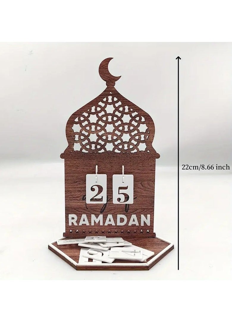 Home Care Eid Celebration Acrylic Countdown Calendar - Moon Festival Party Decor, Ethnic Style Home Tabletop Ornament, DIY Installation, Brown 22cm  - Image 2