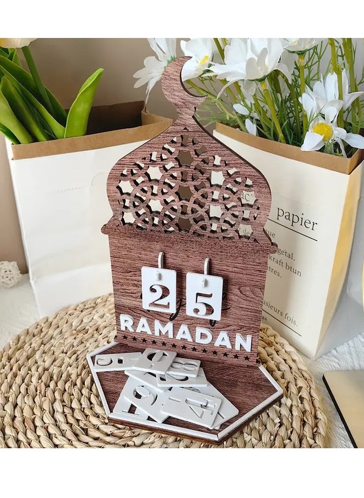 Home Care Eid Celebration Acrylic Countdown Calendar - Moon Festival Party Decor, Ethnic Style Home Tabletop Ornament, DIY Installation, Brown 22cm  - Image 4