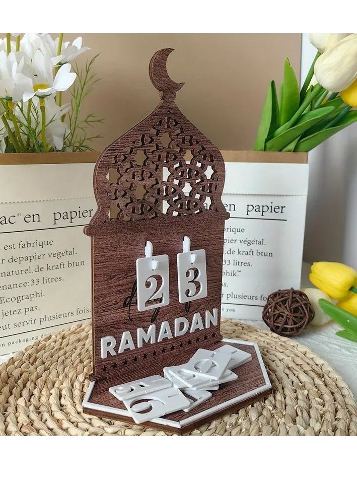 Home Care Eid Celebration Acrylic Countdown Calendar - Moon Festival Party Decor, Ethnic Style Home Tabletop Ornament, DIY Installation, Brown 22cm  - Image 3