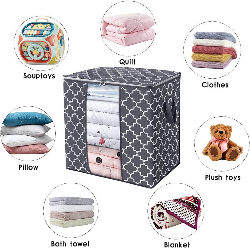 KIKA Homs Non-Woven Fabric Moroccon Print Storage Bags [1 Pack/100L] Large Blanket Clothes Organization And Storage Containers For Comforters, Bedding, Foldable Organizer, Grey - Image 3