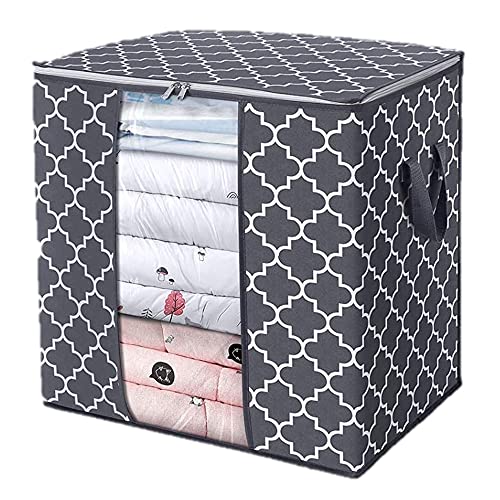 KIKA Homs Non-Woven Fabric Moroccon Print Storage Bags [1 Pack/100L] Large Blanket Clothes Organization And Storage Containers For Comforters, Bedding, Foldable Organizer, Grey - Image 1
