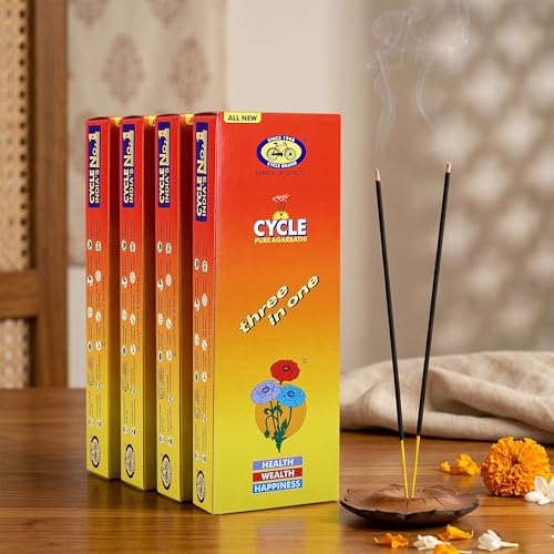 Cycle Pure Agarbatti Three in One Incense Sticks || Pack of 4 (250gm per Pack) || 3 Signature Fragrances Floral, Woody, Lily I Natural Fragrance for Puja, Meditation, Refreshing Ambience - Image 1