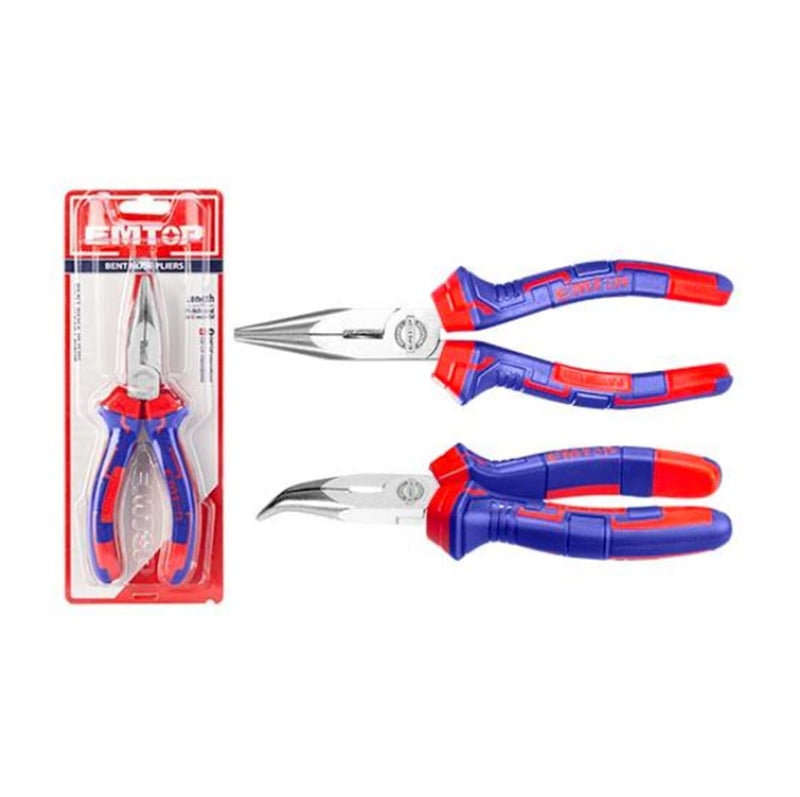 EMTOP MBTstore EMTOP EPLRB0611 Bent Nose Pliers 6160mm Polish and Antirust Oil Two Color Handle 