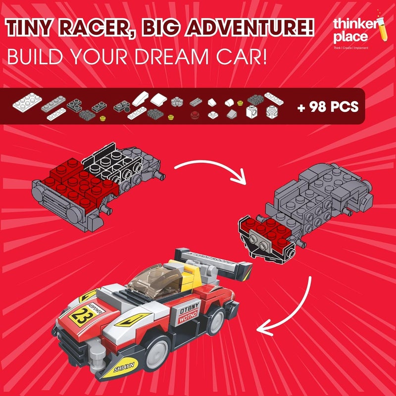 ThinkerPlace سيارة سباق سوبر 8 في 1 من ثينكر بليس نجمة حمراء (98 قطعة) | تعلم عن السرعة | مجموعة كتل بناء للأطفال من عمر 6 سنوات فما فوق | لعبة تعليمية STEM | بناء، جمع وابتكار روبوت ضخم | لعبة علمية وتعليمية - Image 2