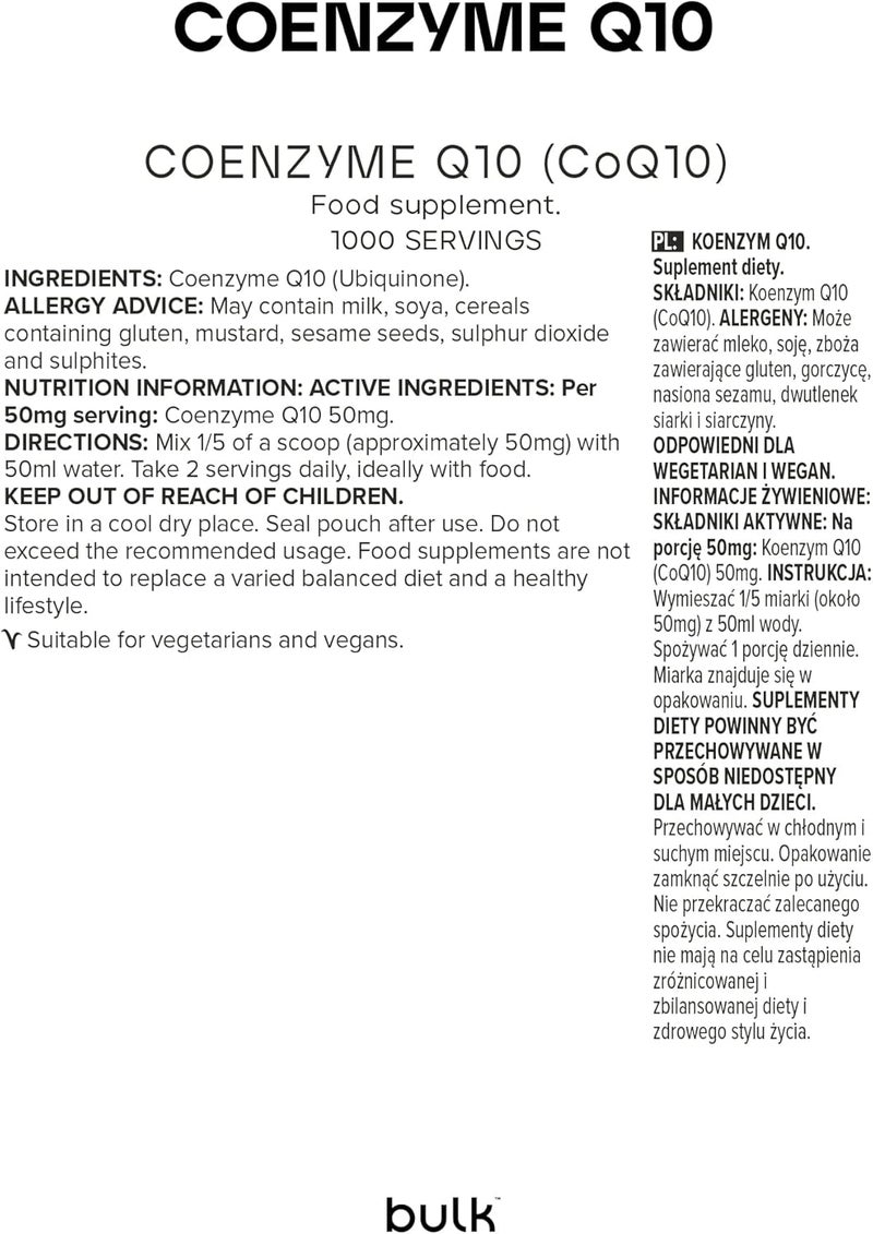 Bulk Co Enzyme Q10 CoQ10 Powder Supplement 50 g 1000 Servings Packaging May Vary - Image 3