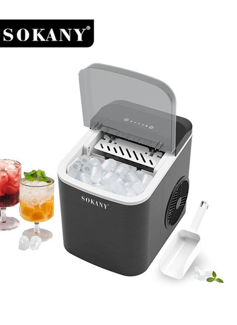 Ice Maker, 9 Cubes Ready in 6 Mins, 12Kg In 24 Hours,20°C Ice Capacity Daily, 1.3L Water Tank Storage, Bullet Ice Cube Shape, Water Shortage Indicator, Self- Cleaning, Two Size Ice Cube,Scoop Included ,SK-03038