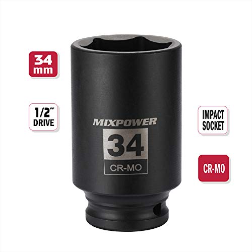 MIXPOWER 1/2" Drive Deep Impact Socket, CR-MO, 34 mm, METRIC, 6 Point, Axle Nut Impact Grade Socket for Easy Removal - Image 2