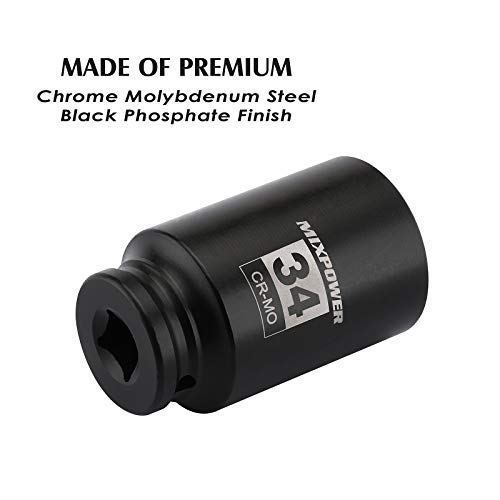 MIXPOWER 1/2" Drive Deep Impact Socket, CR-MO, 34 mm, METRIC, 6 Point, Axle Nut Impact Grade Socket for Easy Removal - Image 4