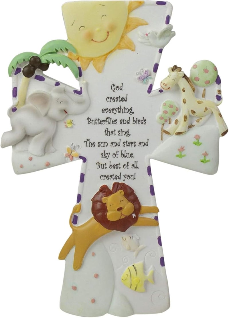 Roman God Created Everything 7 Inch Resin Stone Decorative Hanging Wall Cross for Nursery - Image 2