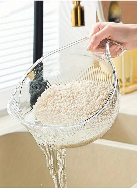 A Multi-Use, Transparent Strainer For Rice, Vegetables, Fruits, And Legumes, With An Easy-To-Use Handle