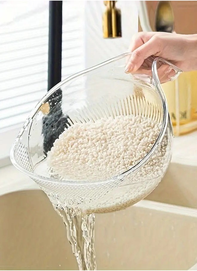 A Multi-Use, Transparent Strainer For Rice, Vegetables, Fruits, And Legumes, With An Easy-To-Use Handle