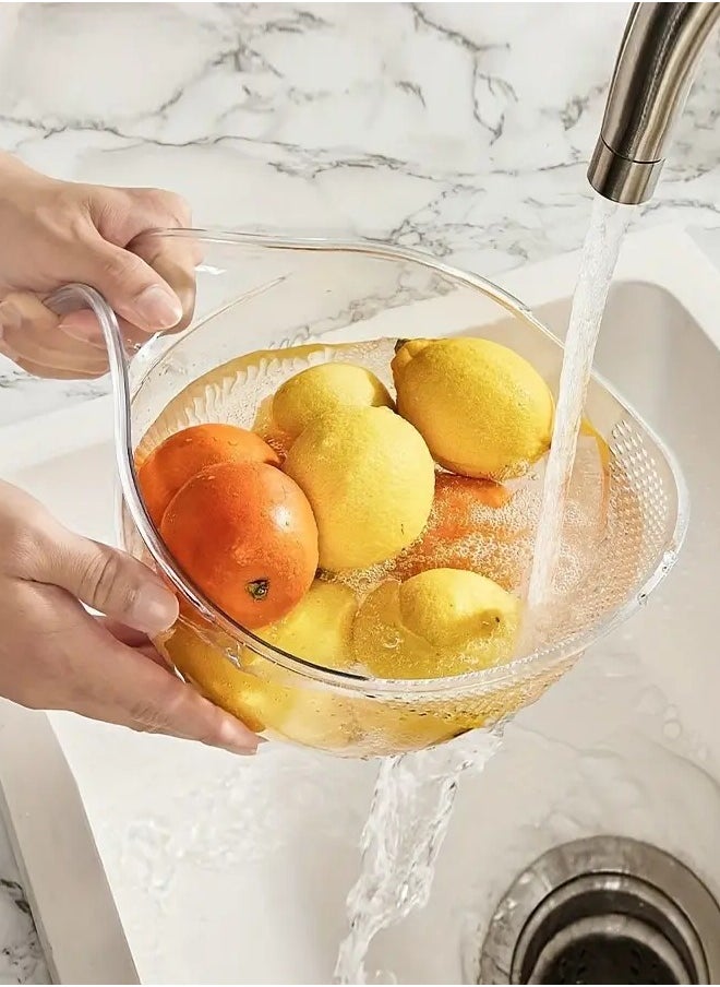 A Multi-Use, Transparent Strainer For Rice, Vegetables, Fruits, And Legumes, With An Easy-To-Use Handle