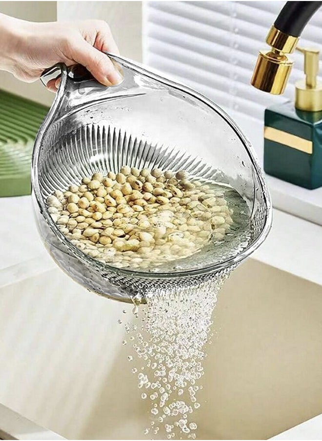 A Multi-Use, Transparent Strainer For Rice, Vegetables, Fruits, And Legumes, With An Easy-To-Use Handle