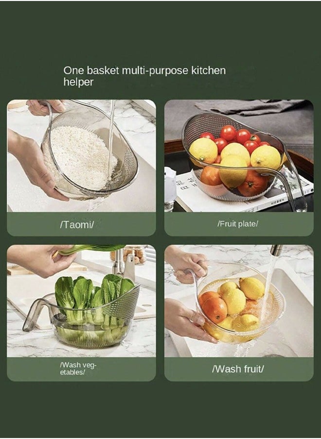 A Multi-Use, Transparent Strainer For Rice, Vegetables, Fruits, And Legumes, With An Easy-To-Use Handle