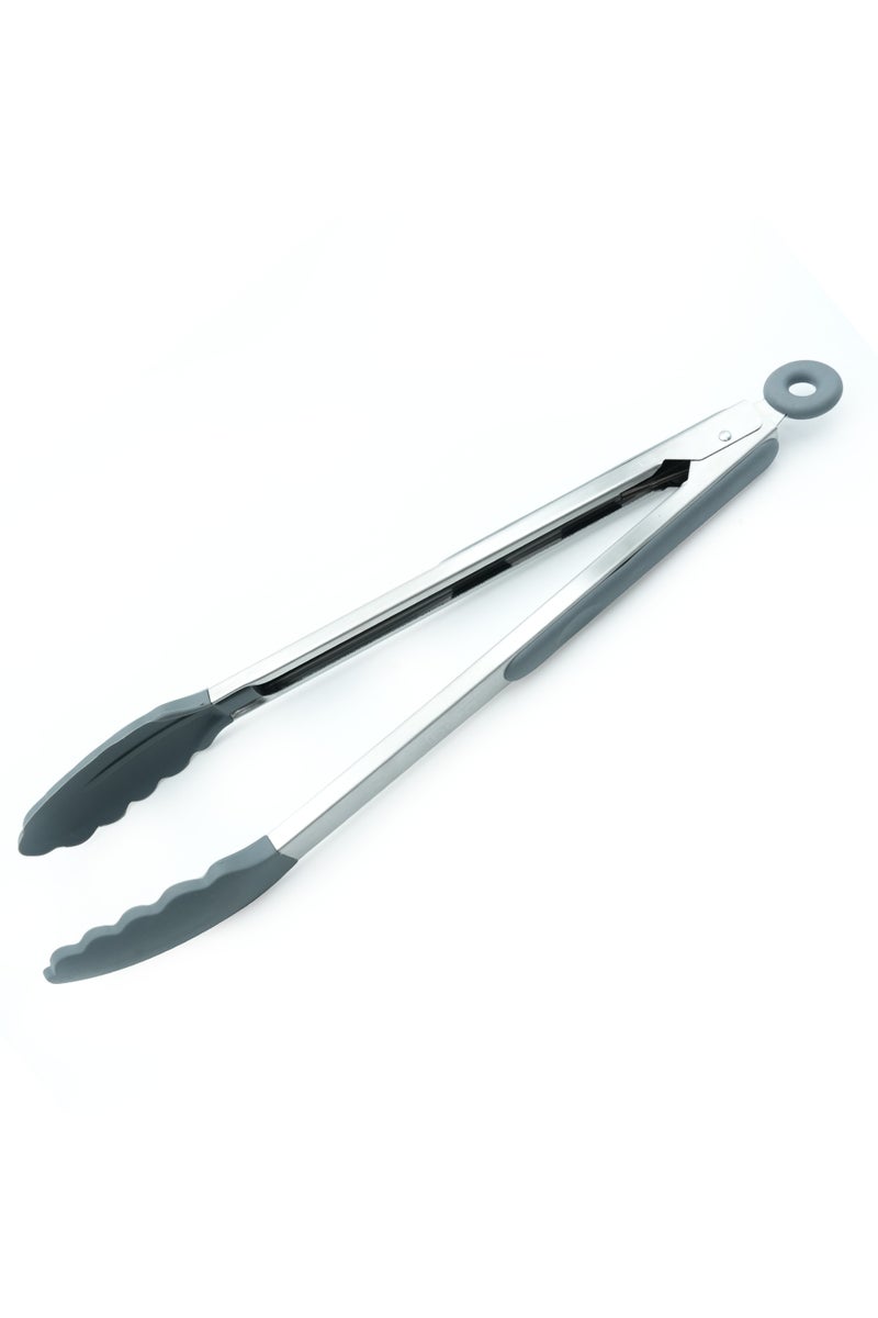 Beram Silicone Tong with Stainless Steel Handles Heat Resistant Non-Stick Safe BPA-Free Cooking Tools–Grey (Single Tong) - Image 1