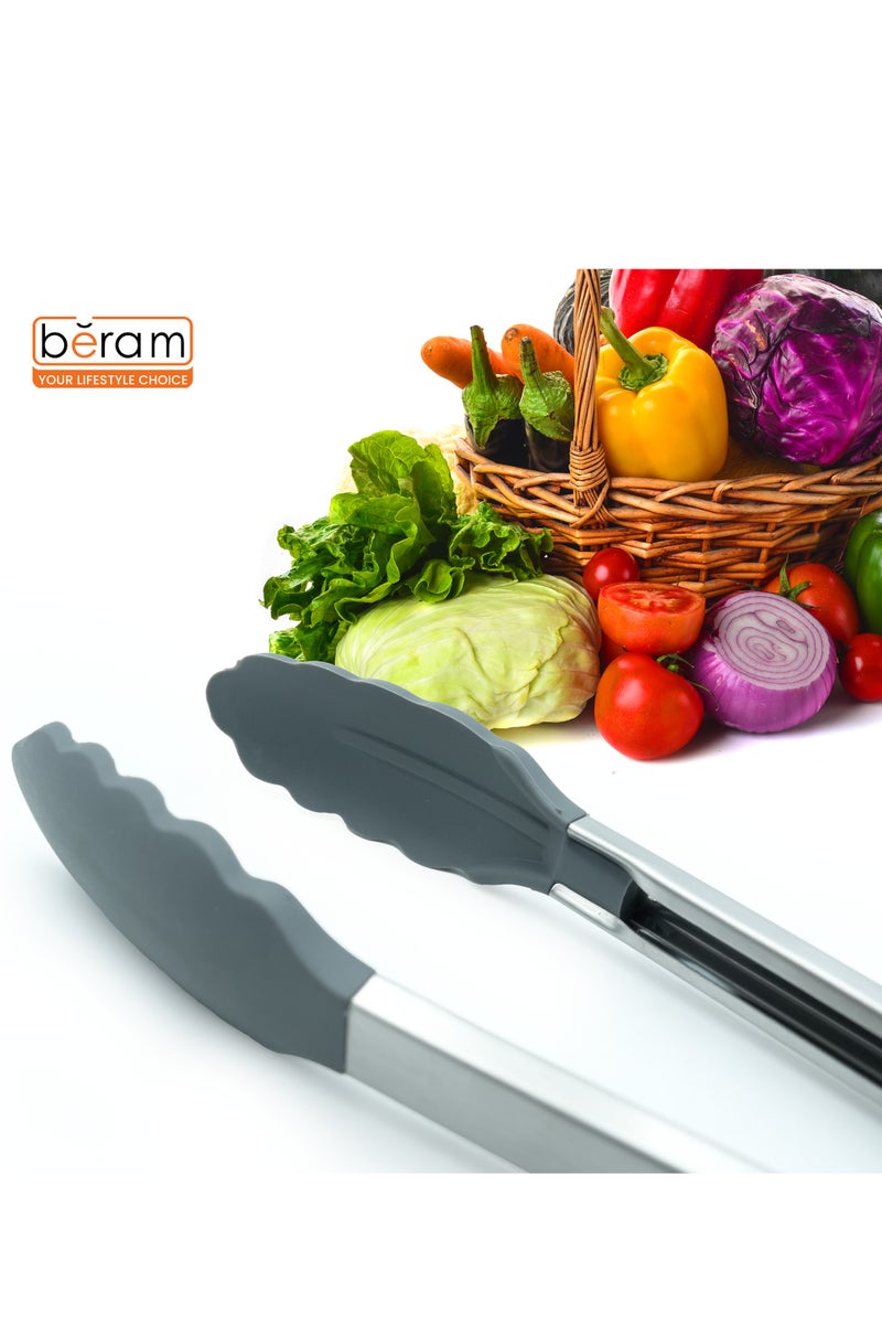 Beram Silicone Tong with Stainless Steel Handles Heat Resistant Non-Stick Safe BPA-Free Cooking Tools–Grey (Single Tong) - Image 2