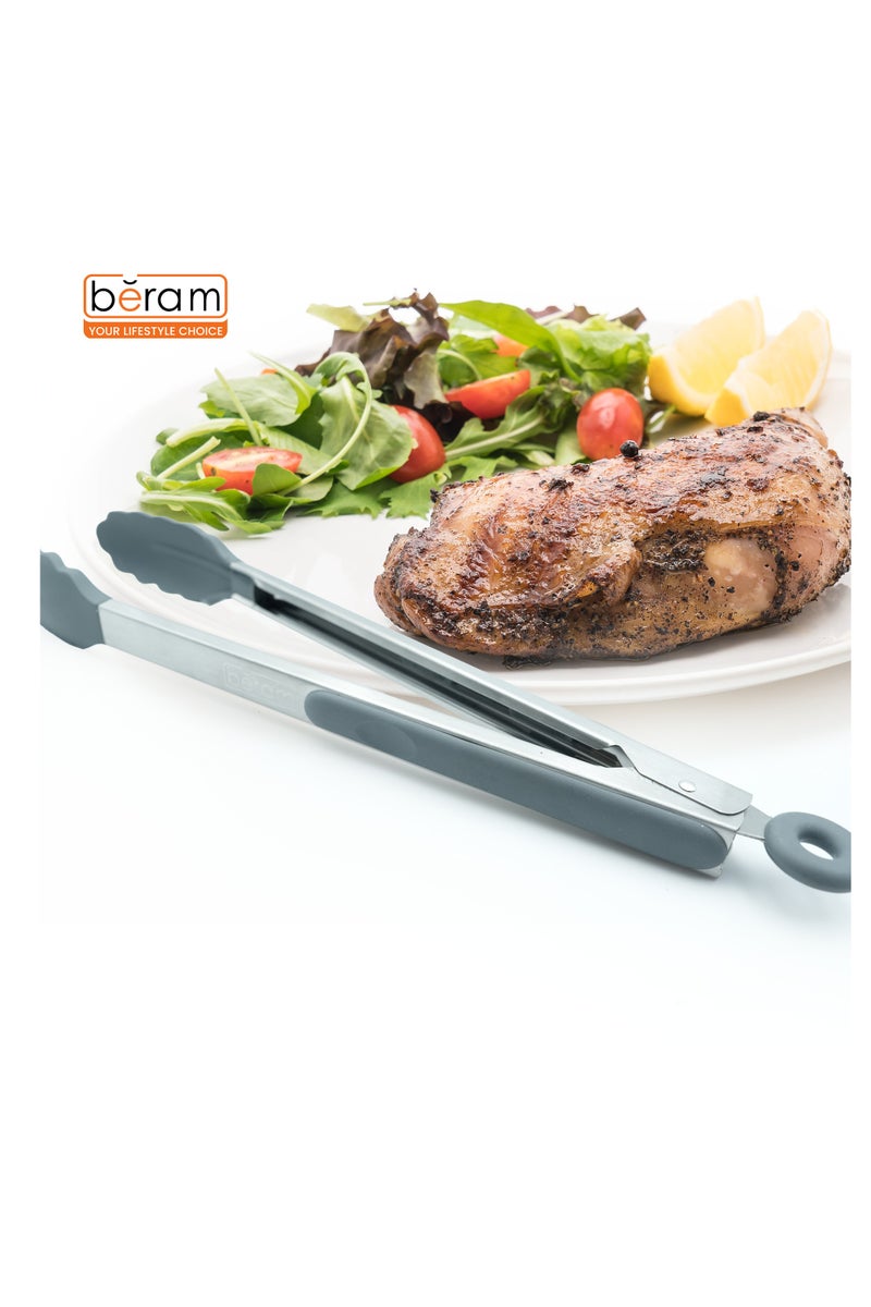 Beram Silicone Tong with Stainless Steel Handles Heat Resistant Non-Stick Safe BPA-Free Cooking Tools–Grey (Single Tong) - Image 4