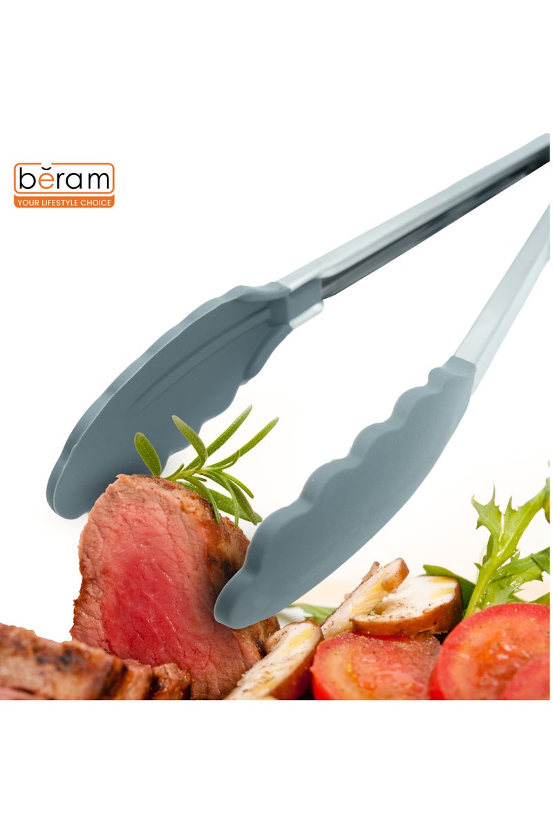 Beram Silicone Tong with Stainless Steel Handles Heat Resistant Non-Stick Safe BPA-Free Cooking Tools–Grey (Single Tong) - Image 5
