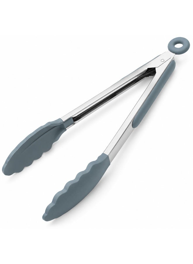 Beram Grey Silicone Kitchen Tongs 12 Inch, Stainless Steel Cooking Tongs, Heat Resistant Non Stick Food Serving Tongs with Locking Handle for BBQ, Grill, Salad, Frying, Baking & Kitchen - Image 1